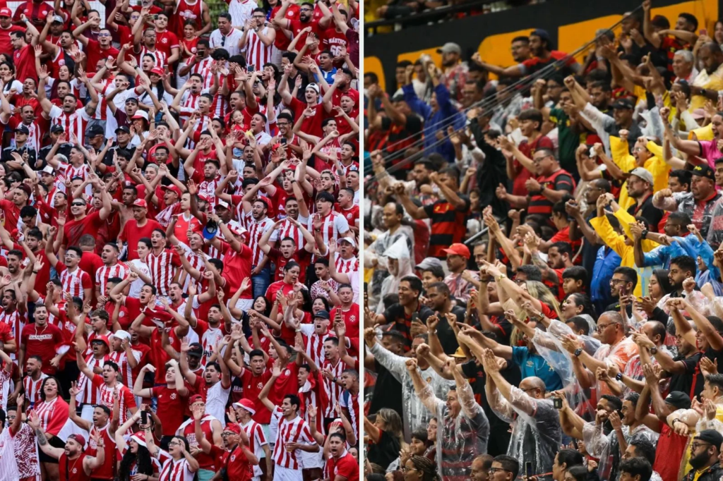 Imagem da torcida do Náutico (esquerda) e do Sport (direita) - JAILTON JR./JC IMAGEM